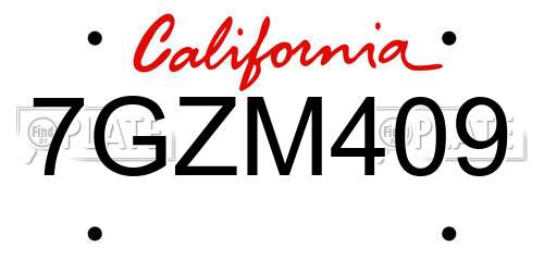 7GZM409 California License Plate