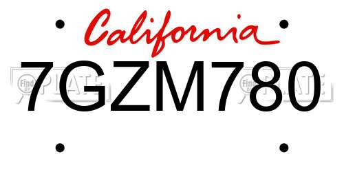 7GZM780 California License Plate