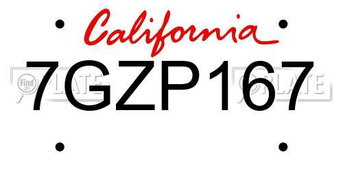 7GZP167 California License Plate