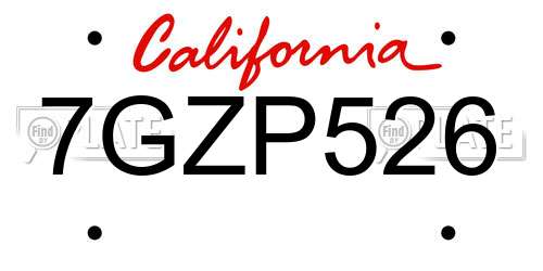 7GZP526 California License Plate