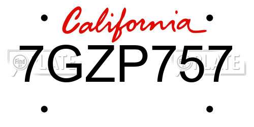 7GZP757 California License Plate
