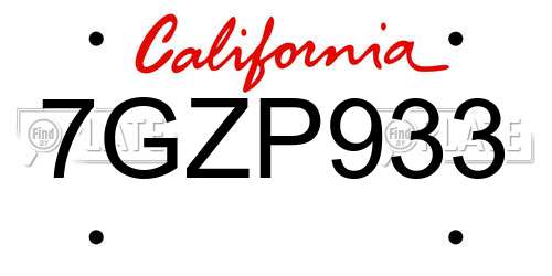 7GZP933 California License Plate