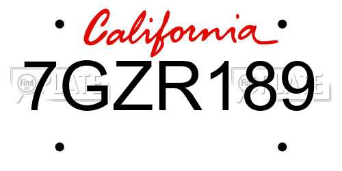 7GZR189 California License Plate