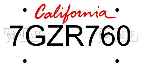 7GZR760 California License Plate