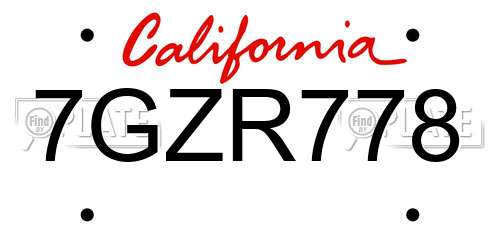 7GZR778 California License Plate