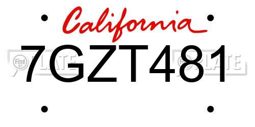 7GZT481 California License Plate