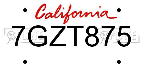 7GZT875 California License Plate