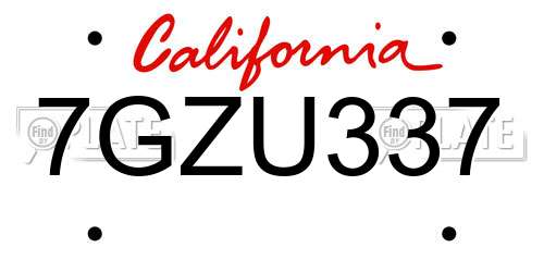 7GZU337 California License Plate