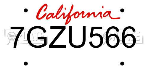 7GZU566 California License Plate