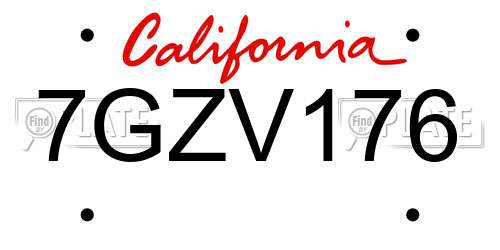 7GZV176 California License Plate