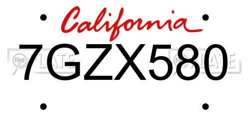 7GZX580 California License Plate