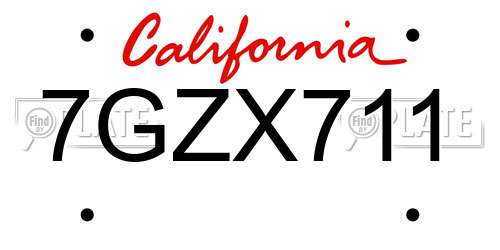 7GZX711 California License Plate