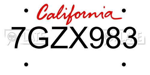 7GZX983 California License Plate