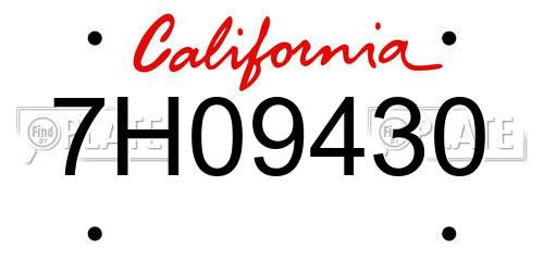 7H09430 California License Plate