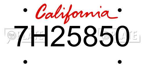 7H25850 California License Plate