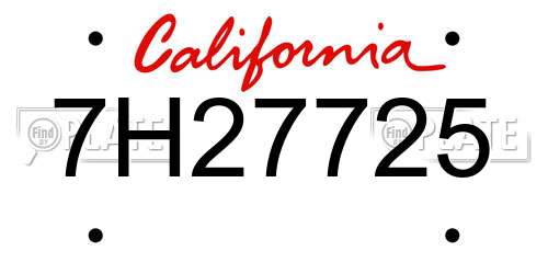 7H27725 California License Plate