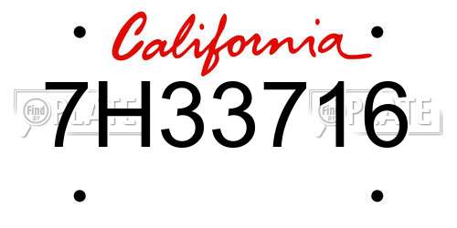 7H33716 California License Plate