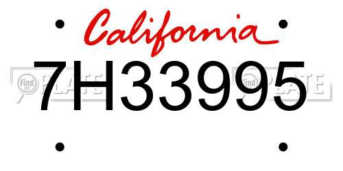 7H33995 California License Plate