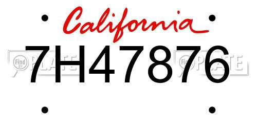 7H47876 California License Plate