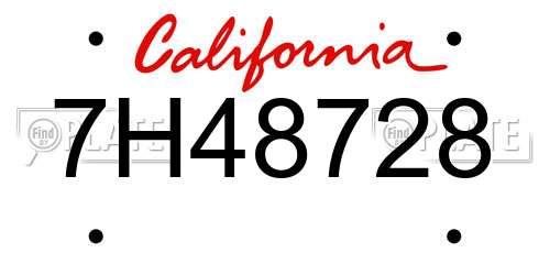 7H48728 California License Plate