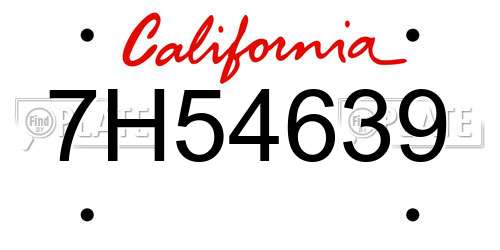 7H54639 California License Plate
