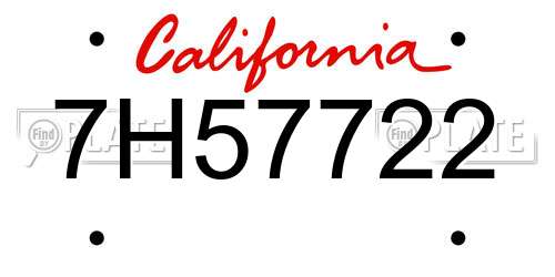 7H57722 California License Plate