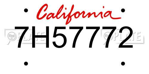 7H57772 California License Plate