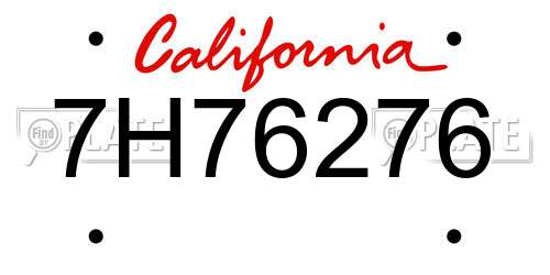 7H76276 California License Plate