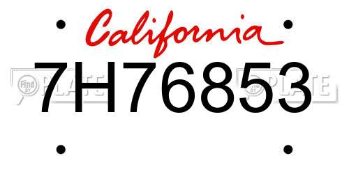 7H76853 California License Plate