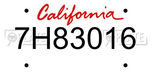 7H83016 California License Plate