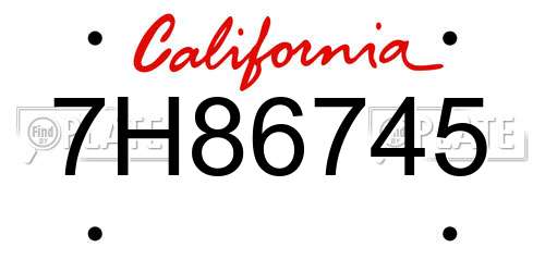 7H86745 California License Plate