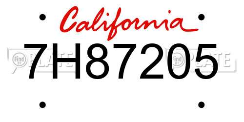 7H87205 California License Plate