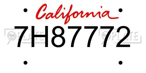 7H87772 California License Plate