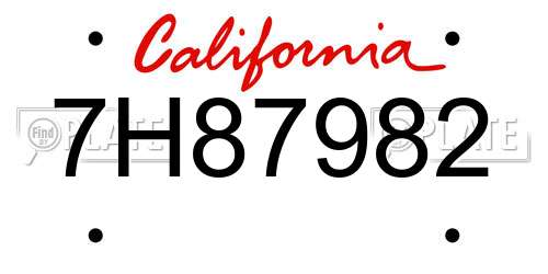 7H87982 California License Plate