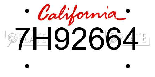 7H92664 California License Plate