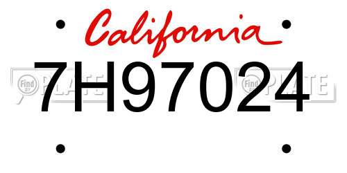 7H97024 California License Plate