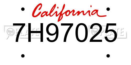 7H97025 California License Plate