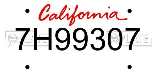 7H99307 California License Plate