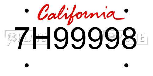 7H99998 California License Plate