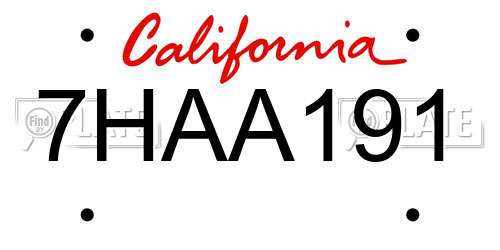 7HAA191 California License Plate