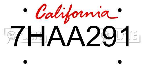 7HAA291 California License Plate