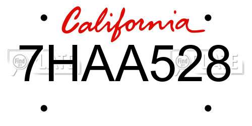 7HAA528 California License Plate