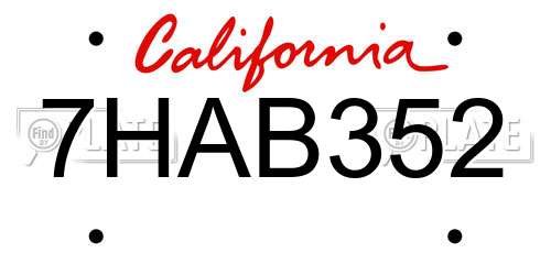 7HAB352 California License Plate