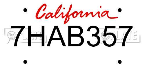 7HAB357 California License Plate
