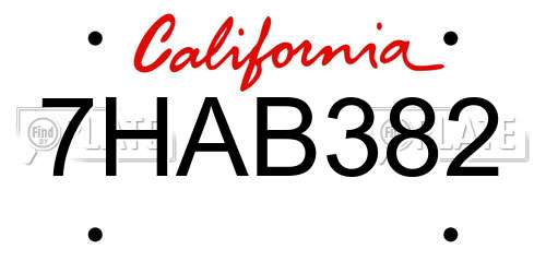 7HAB382 California License Plate