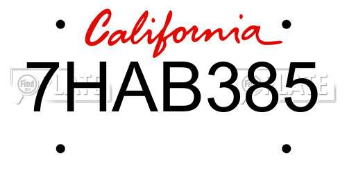 7HAB385 California License Plate