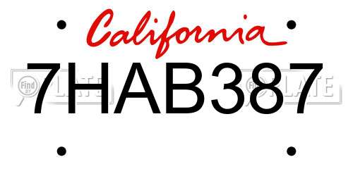 7HAB387 California License Plate