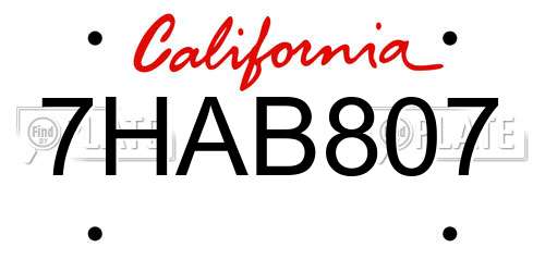 7HAB807 California License Plate