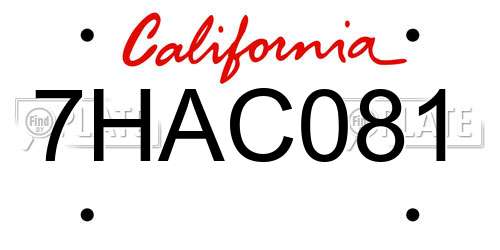 7HAC081 California License Plate