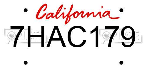 7HAC179 California License Plate